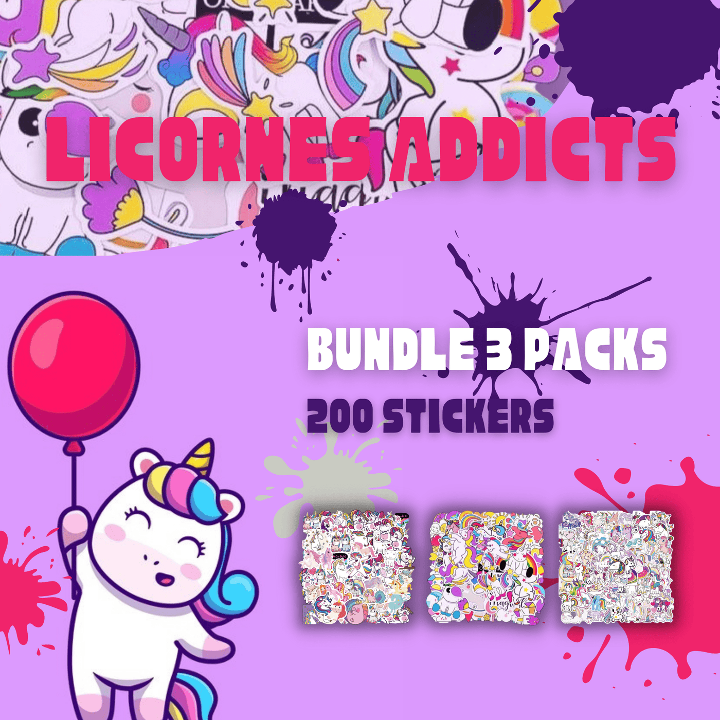 Licornes Addicts Bundle 3 Packs (200 stickers) Pack de Stickers Tresor Otaku