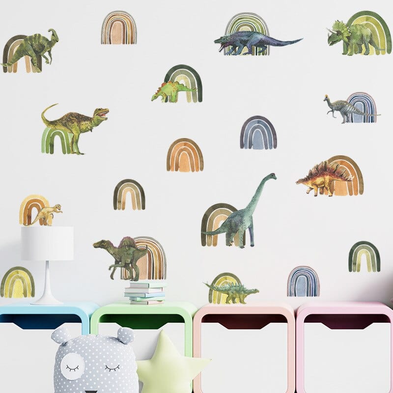Stickers Chambre Bébé Dinosaure Arc en Ciel Tresor Otaku