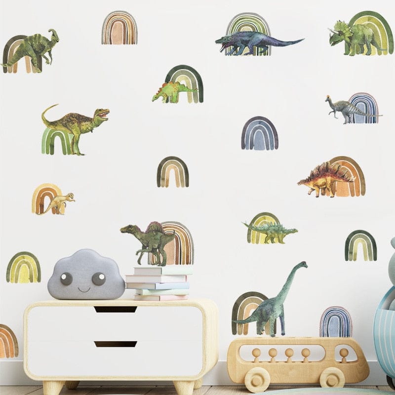 Stickers Chambre Bébé Dinosaure Arc en Ciel Tresor Otaku