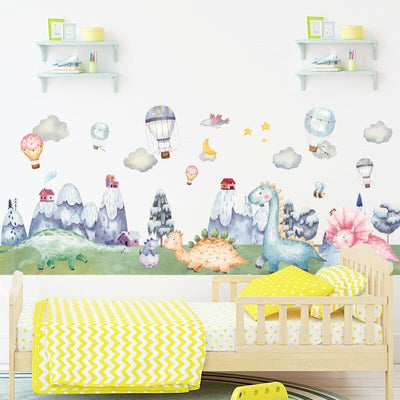 Stickers Chambre Bébé Dinosaure et Montagnes Tresor Otaku
