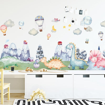 Stickers Chambre Bébé Dinosaure et Montagnes Tresor Otaku