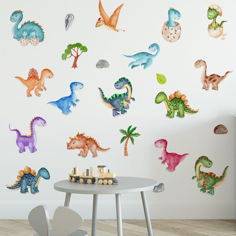 Stickers Chambre Bébé Dinosaures Multicolores Tresor Otaku