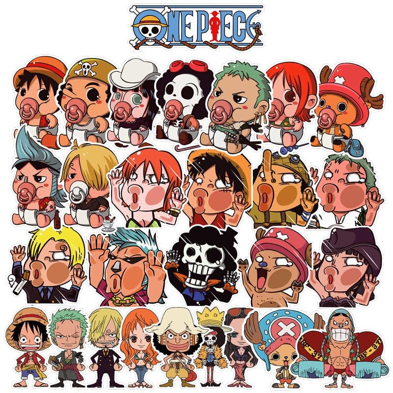 Stickers Kawaii One Piece <br> (Pack de 28) Pack de Stickers Tresor Otaku