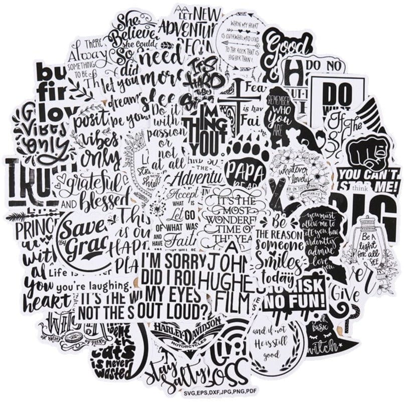 Stickers Noir et Blanc<br> Citations (50 pcs) Stickers Noir et Blanc Tresor Otaku