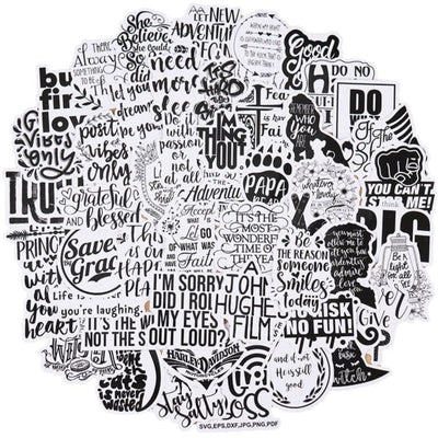 Stickers Noir et Blanc<br> Citations (50 pcs) Stickers Noir et Blanc Tresor Otaku