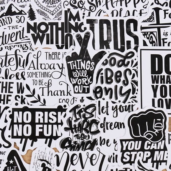Stickers Noir et Blanc<br> Citations (50 pcs) Stickers Noir et Blanc Tresor Otaku