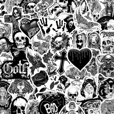 Stickers Noir et Blanc<br> Gothique (50 pcs) Stickers Noir et Blanc Tresor Otaku