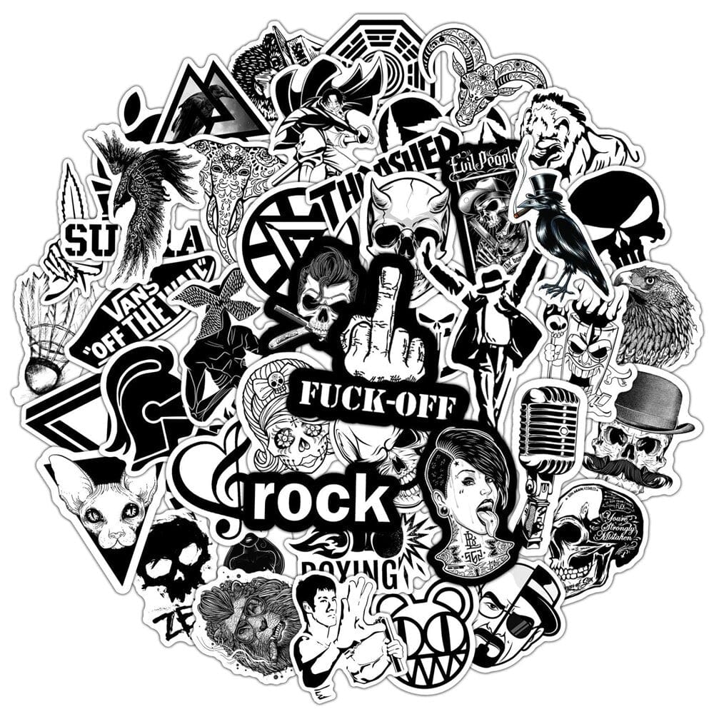 Stickers Noir et Blanc<br> Skate (50 pcs) Stickers Noir et Blanc Tresor Otaku