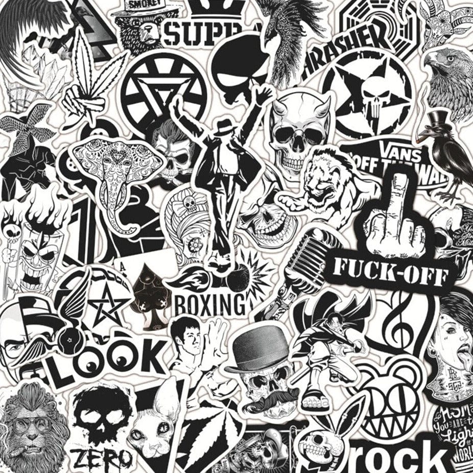 Stickers Noir et Blanc<br> Skate (50 pcs) Stickers Noir et Blanc Tresor Otaku