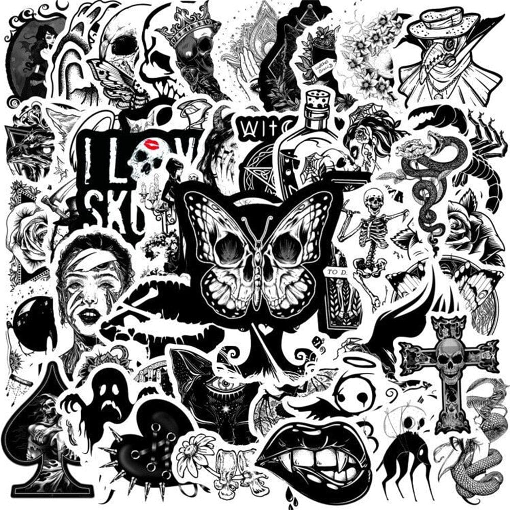 Stickers Noir et Blanc<br> Skull (50 pcs) Stickers Noir et Blanc Tresor Otaku