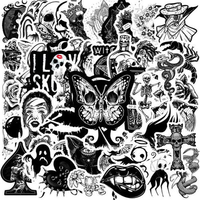 Stickers Noir et Blanc<br> Skull (50 pcs) Stickers Noir et Blanc Tresor Otaku