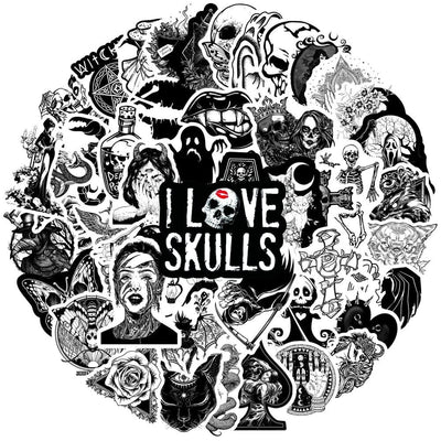 Stickers Noir et Blanc<br> Skull (50 pcs) Stickers Noir et Blanc Tresor Otaku