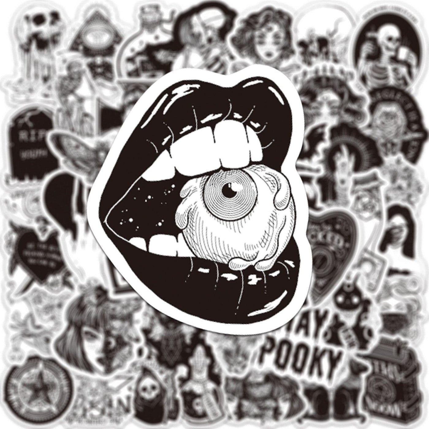 Stickers Noir et Blanc<br> Squelettes (50 pcs) Stickers Noir et Blanc Tresor Otaku