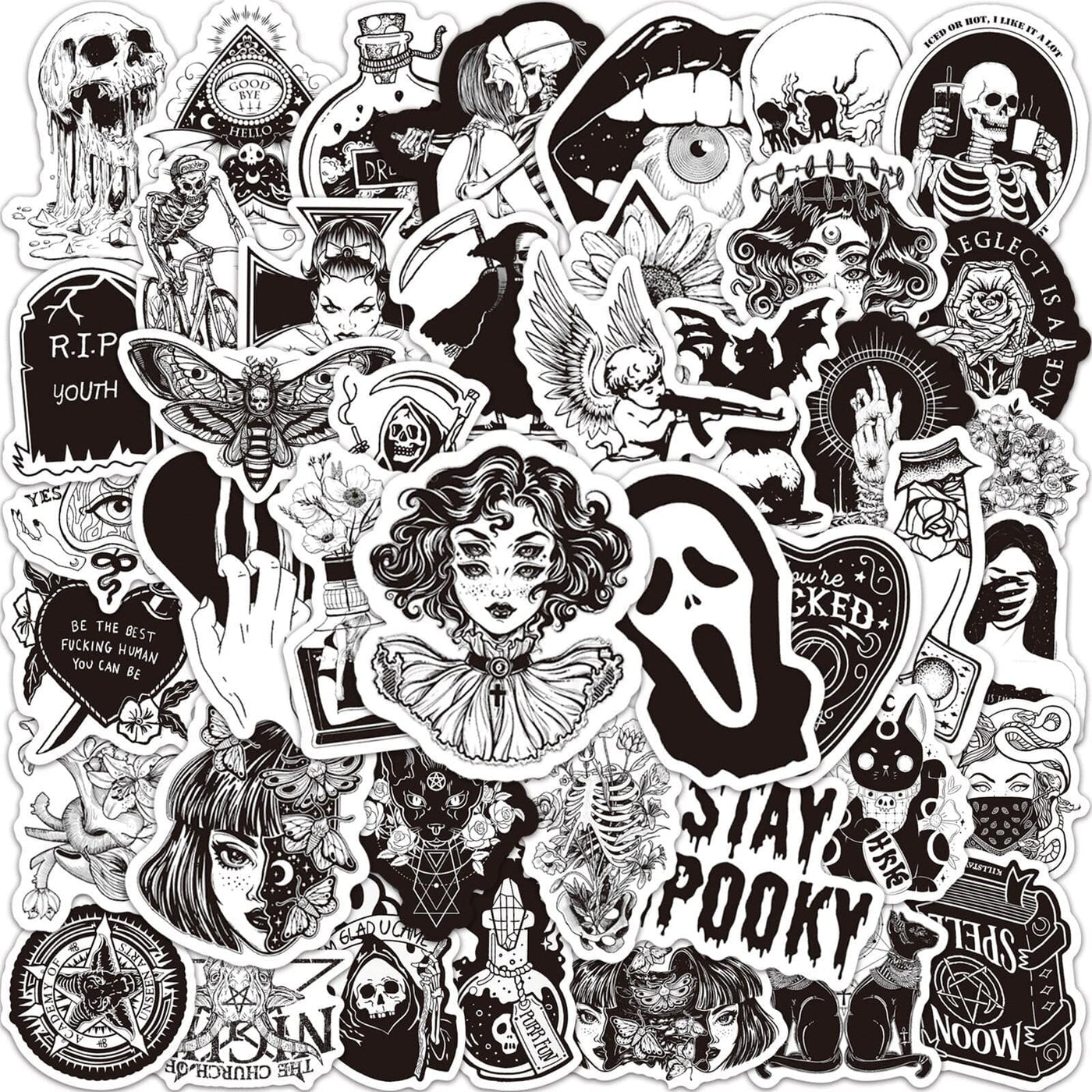 Stickers Noir et Blanc<br> Squelettes (50 pcs) Stickers Noir et Blanc Tresor Otaku
