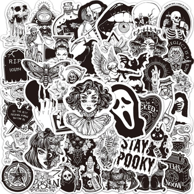 Stickers Noir et Blanc<br> Squelettes (50 pcs) Stickers Noir et Blanc Tresor Otaku
