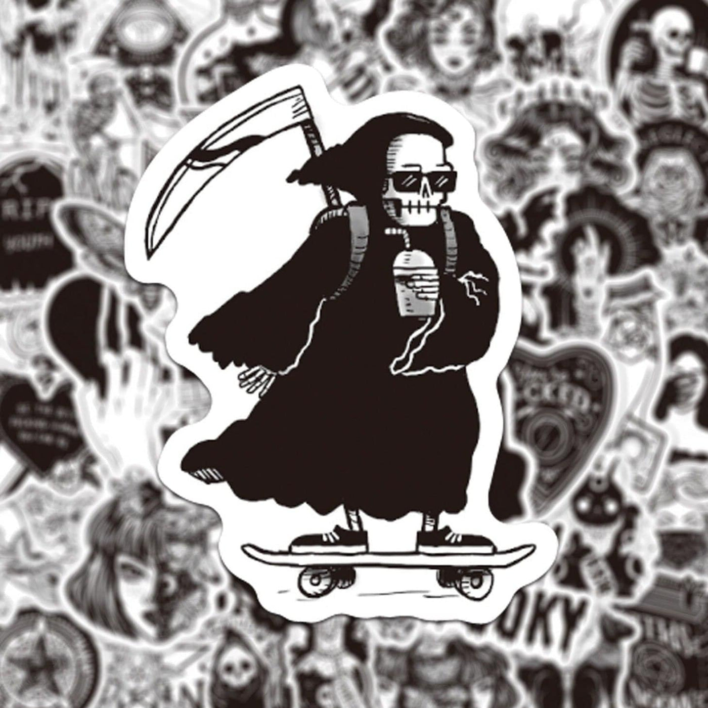 Stickers Noir et Blanc<br> Squelettes (50 pcs) Stickers Noir et Blanc Tresor Otaku