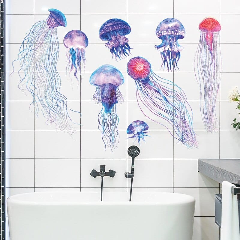 Stickers Paroi de Douche Salle de Bain Méduse Tresor Otaku