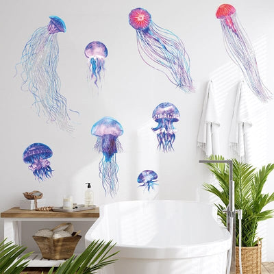 Stickers Paroi de Douche Salle de Bain Méduse Tresor Otaku
