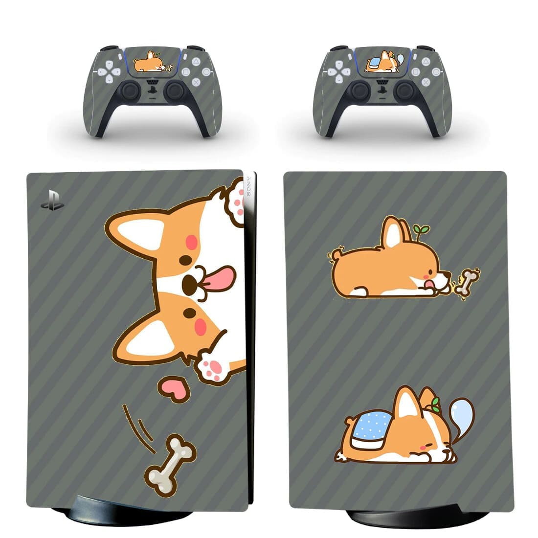 Stickers PS5 Digital<br> Corgi Gris Stickers PS5 Digital Tresor Otaku