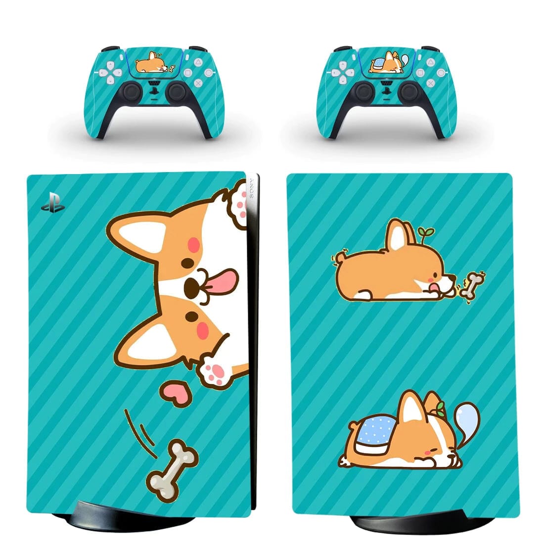 Stickers PS5 Digital<br> Corgi Vert Stickers PS5 Digital Tresor Otaku
