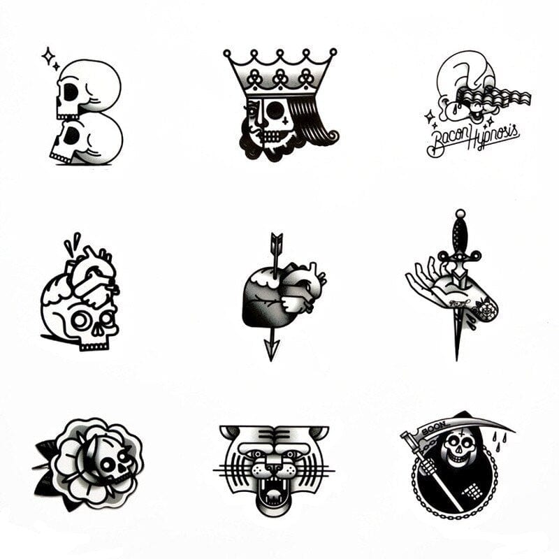 Stickers Tattoo Vintage Noir et Blanc (50 pcs) Tresor Otaku