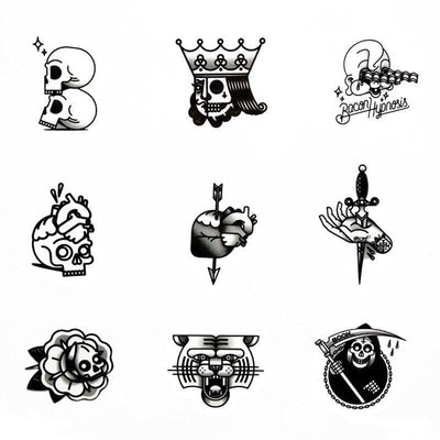 Stickers Tattoo Vintage Noir et Blanc (50 pcs) Tresor Otaku