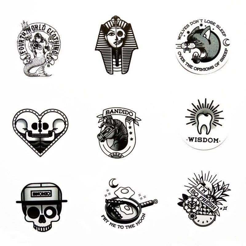 Stickers Tattoo Vintage Noir et Blanc (50 pcs) Tresor Otaku