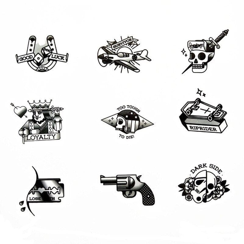 Stickers Tattoo Vintage Noir et Blanc (50 pcs) Tresor Otaku