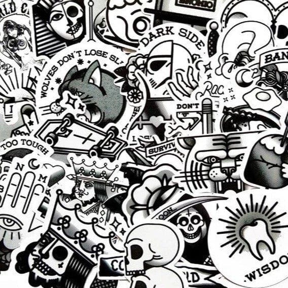 Stickers Tattoo Vintage Noir et Blanc (50 pcs) Tresor Otaku