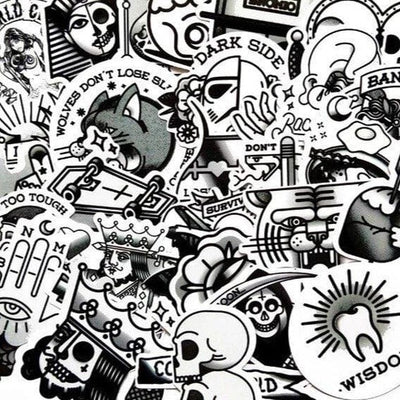 Stickers Tattoo Vintage Noir et Blanc (50 pcs) Tresor Otaku
