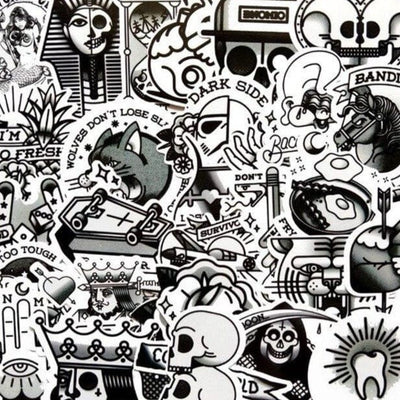 Stickers Tattoo Vintage Noir et Blanc (50 pcs) Tresor Otaku