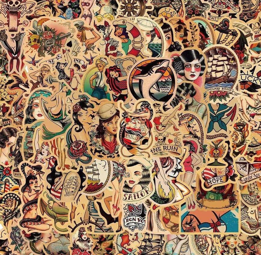 Stickers Vintage<br> Tatouages (50 pcs) Stickers Vintage Tresor Otaku
